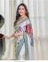 Bollywood Madhuri dixit inspired white satin silk digital print saree