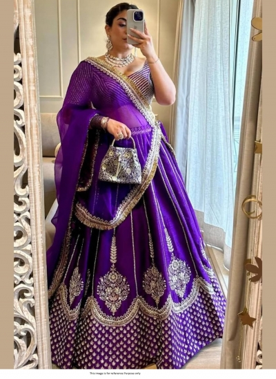 Bollywood Model Purple chinon silk sequins embroidered lehenga