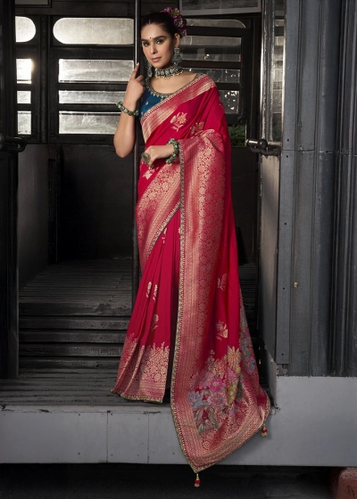 Red Color Soft Dola Viscous Silk with 3d Weaved Pallu 7201
