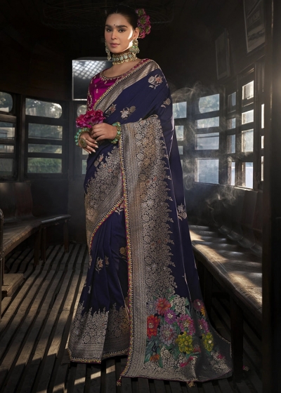 Navy blue Color Soft Dola Viscous Silk with 3d Weaved Pallu 7204