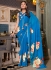 Blue color georgette floral print with peal border designer wear saree 7007