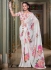 White georgette floral print with peal border designer wear saree 7007