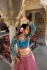Salmon and Blue color silk embroidery work wedding lehenga choli