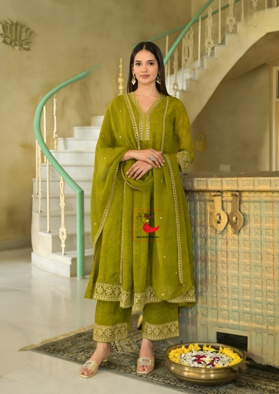 Fresh Green gown style suit with hand work embroidery for wedding 44