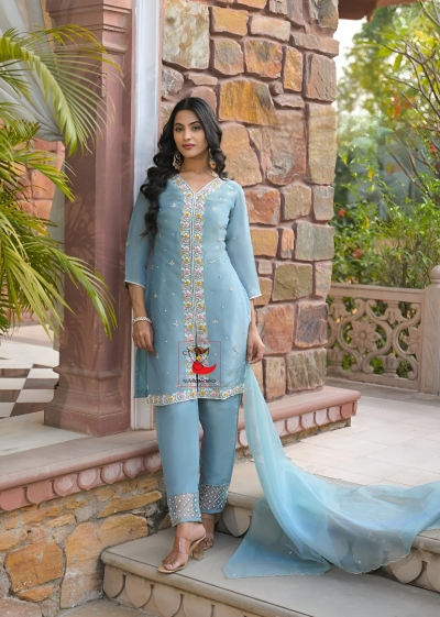 Light Blue salwar suit with hand work embroidery for wedding 42
