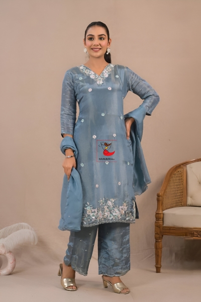 Grey salwar suit with hand work embroidery for wedding 41