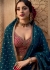 Teal blue and red color Pure viscous crepe zari butta weaving wedding saree 6502