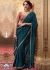 Teal blue and red color Pure viscous crepe zari butta weaving wedding saree 6502