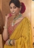 Yellow and red color Pure viscous crepe zari butta weaving wedding saree 6506