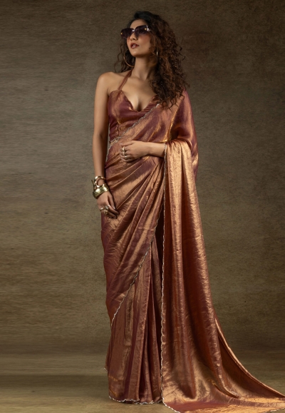 Rust satin silk saree with blouse 103A
