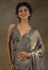 Grey satin silk saree with blouse 103B