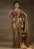 Golden satin silk saree with blouse 8118