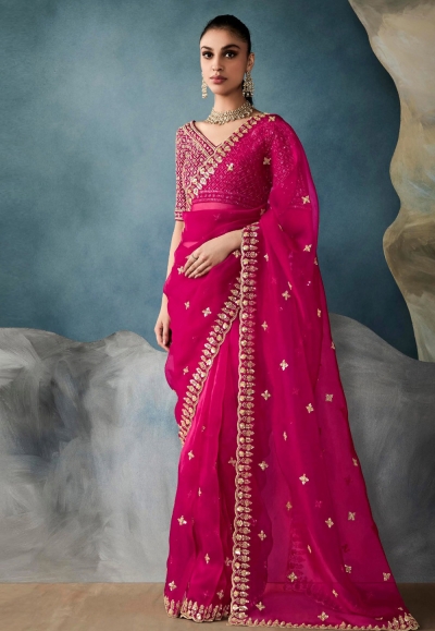 Magenta tissue saree with blouse 5421