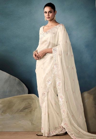 Cream tissue saree with blouse 5422