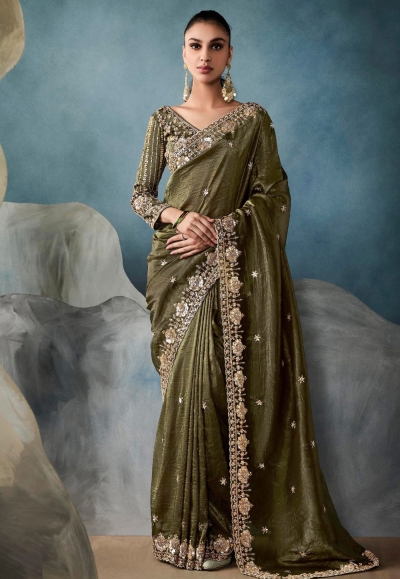 Mehndi tissue saree with blouse 5431