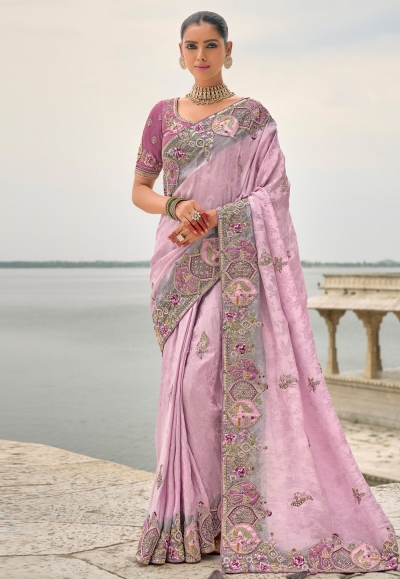 Lavender viscose jacquard saree with blouse 7201