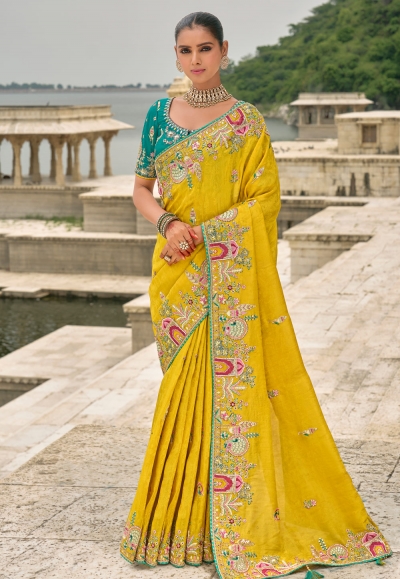 Mustard viscose jacquard saree with blouse 7202