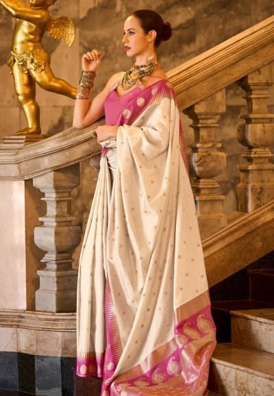 Cream silk saree with blouse 820001