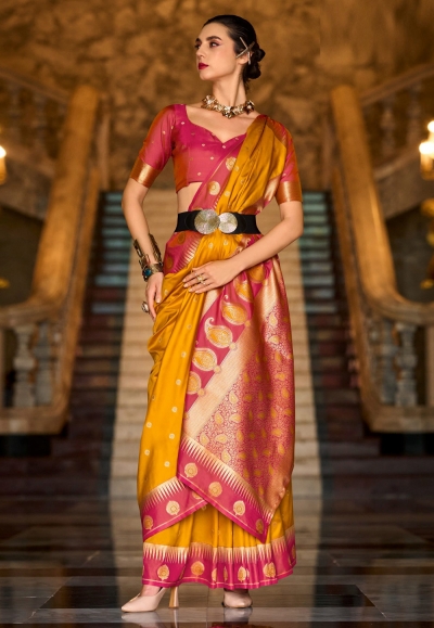 Mustard silk saree with blouse 820003