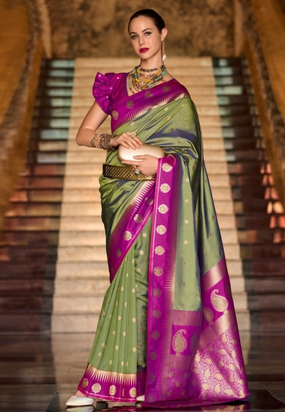 Mehndi silk saree with blouse 820007