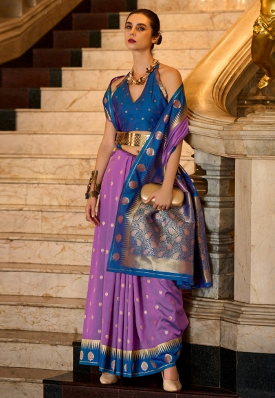 Lavender silk saree with blouse 820006