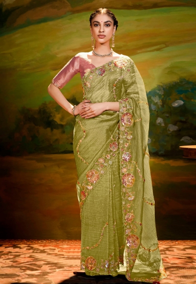 Mehndi organza saree with blouse 5381