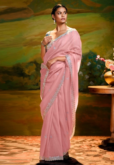 Peach organza saree with blouse 5388