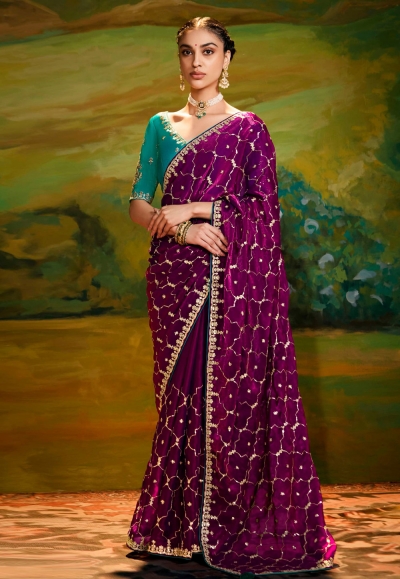 Magenta organza saree with blouse 5393