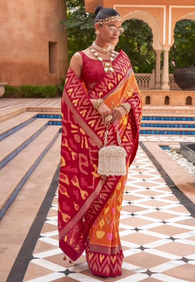 Orange silk saree with blouse 592