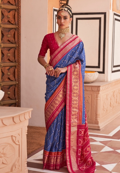 Blue silk saree with blouse 594