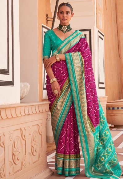 Magenta silk saree with blouse 599