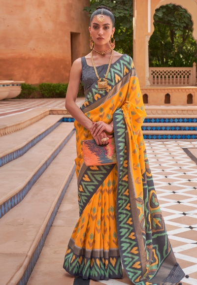 Yellow silk saree with blouse 597
