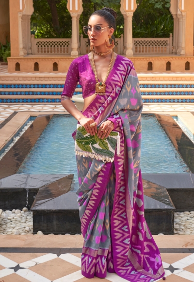Grey silk saree with blouse 593
