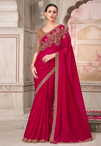 Magenta satin silk saree with blouse 31001