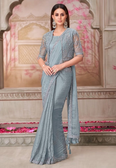 Grey georgette designer saree 31005