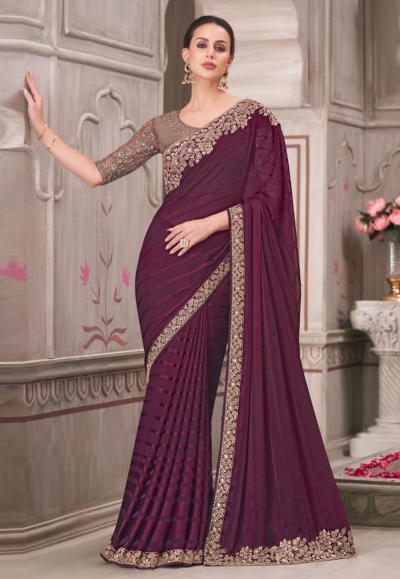 Wine georgette saree with blouse 31011