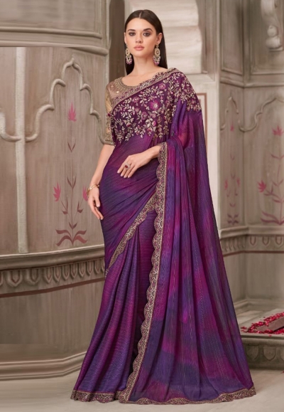 Wine shimmer saree with blouse 31014