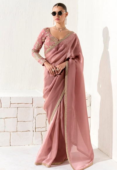 Pink organza saree with blouse 2213