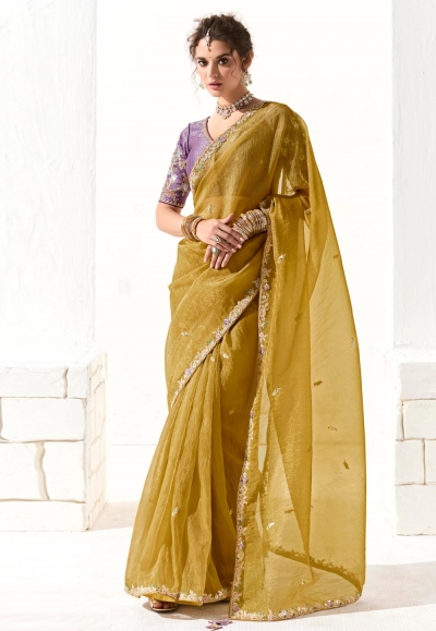 Mustard organza saree with blouse 2215