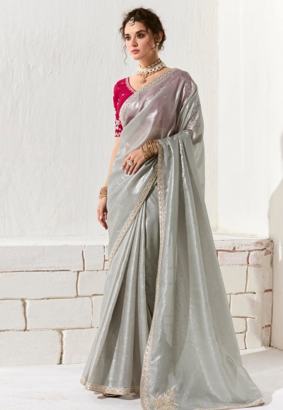 Grey organza saree with blouse 2218
