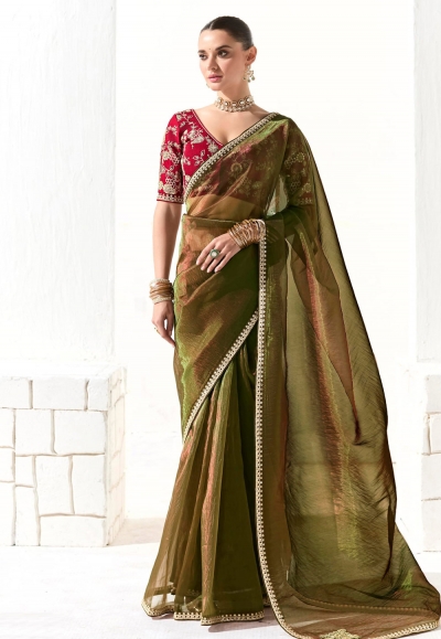 Mehndi organza saree with blouse 2219