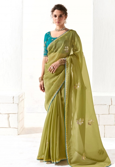Mehndi organza saree with blouse 2221