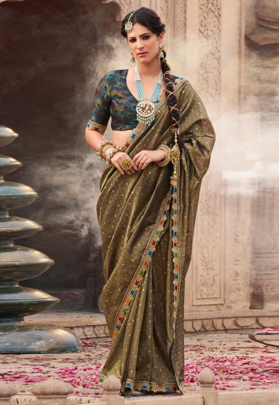 Brown tissue saree with blouse 6401