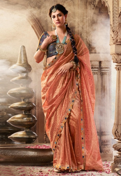 Peach tissue saree with blouse 6402