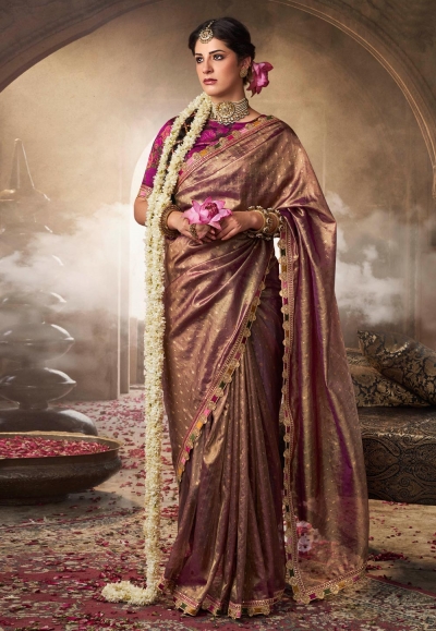 Pink tissue saree with blouse 6404