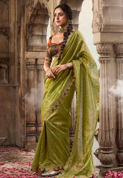 Mehndi tissue saree with blouse 6405