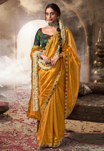 Mustard tissue saree with blouse 6406