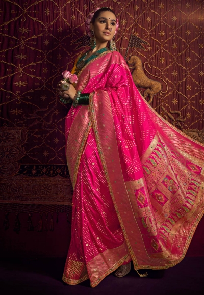 Pink viscose saree with blouse 6901