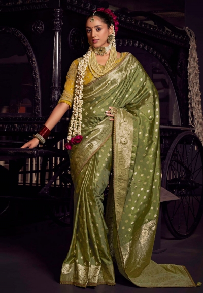 Mehndi viscose saree with blouse 6805