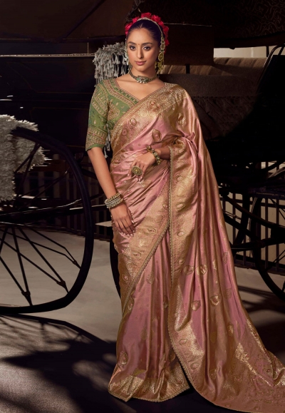 Pink viscose saree with blouse 6804